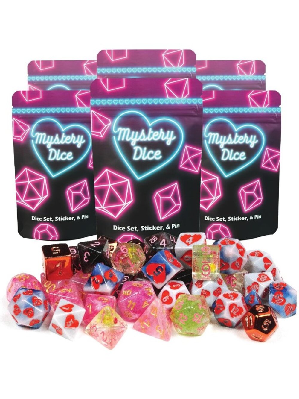 Charming Valentine D&D Dice Set, 6-Piece Mystery Dice for RPG Lovers